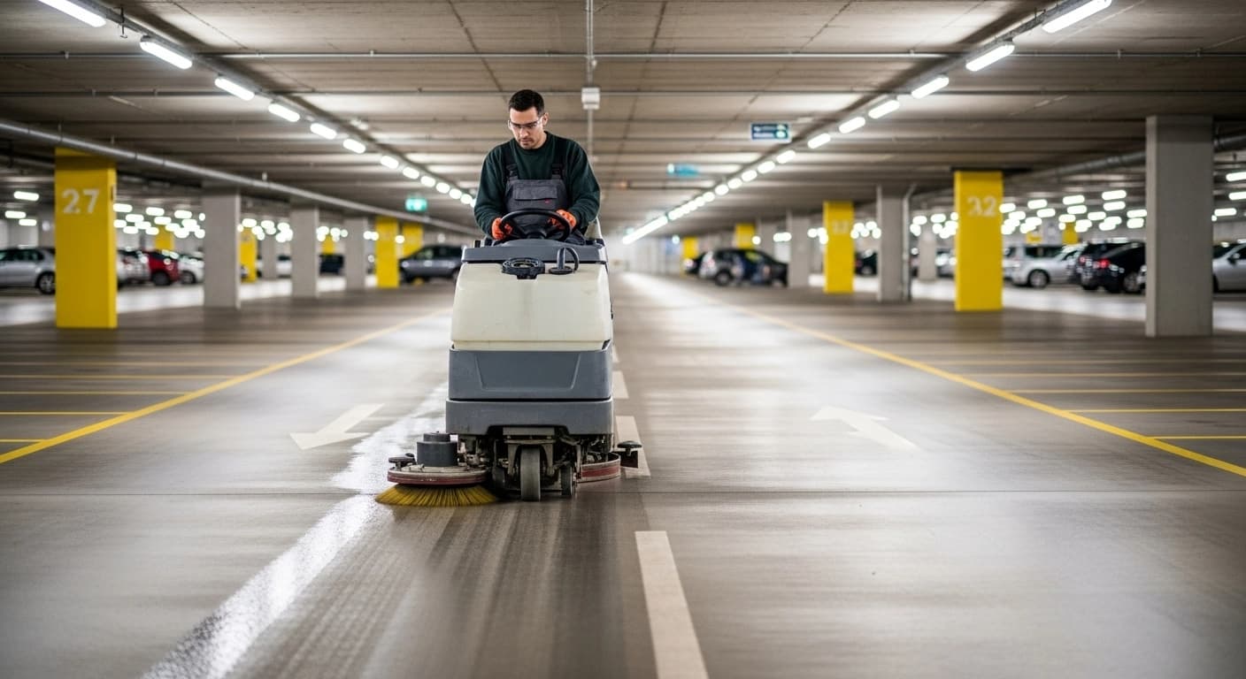 Tiefgaragenreinigung mit professionellem Equipment